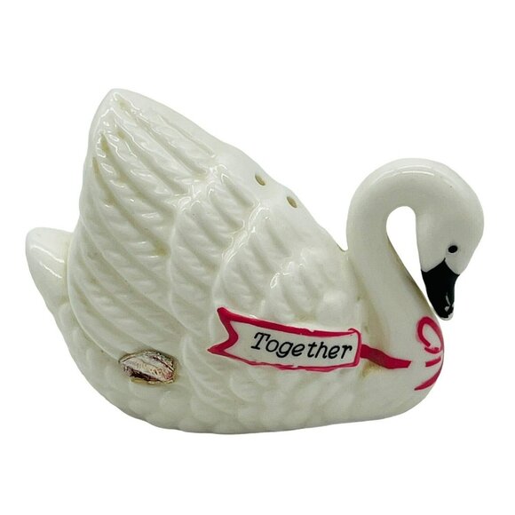 Vintage Swan Together Always Salt Pepper Shaker Shiking Japan Ceramic - Picture 5 of 15